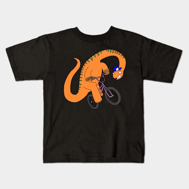 Brachiosaur Bike Kids T-Shirt by Fool King Media